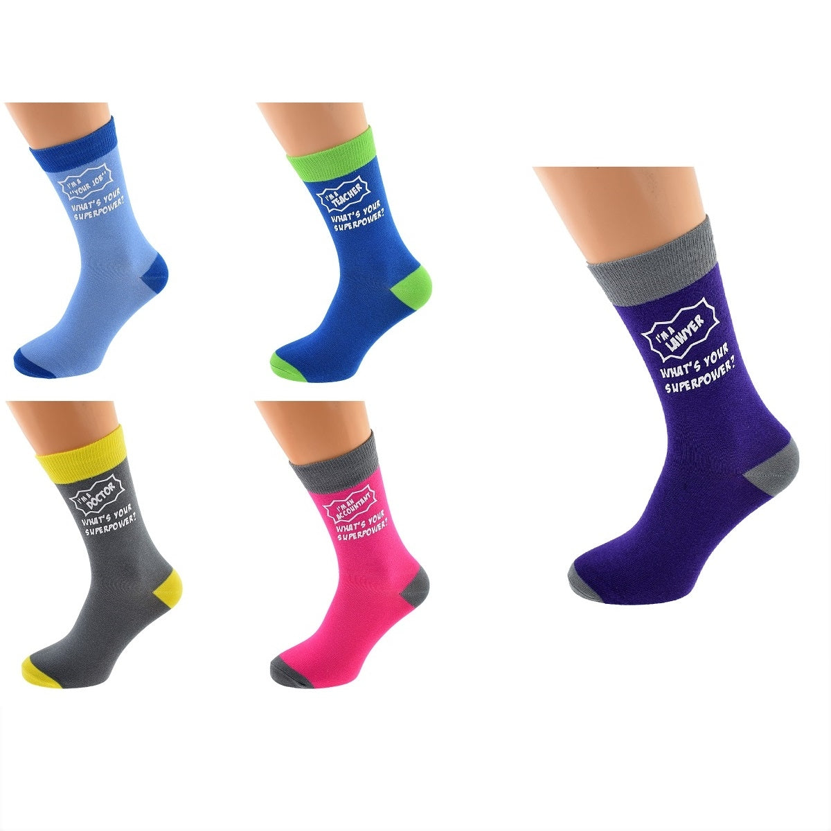 Versatile Two-Tone Unisex Socks with 'Any Job Made/What's Your Super Power?' Design - Personalised for All Professions.