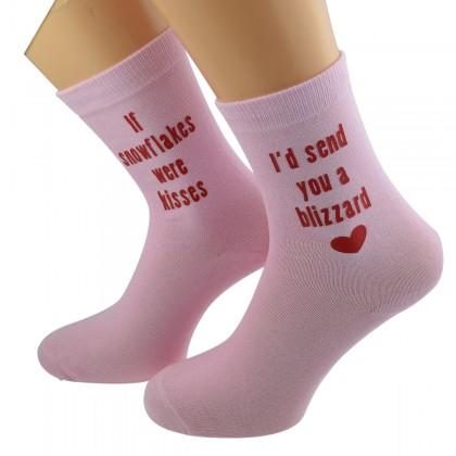 If Snowflakes Were Kisses Valentines Christmas Design Ladies Pink Socks