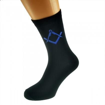 Blue Masonic No G Design Mens Black Socks