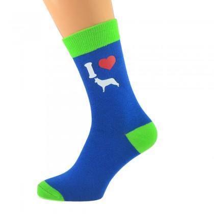 Blue & Lime Green Unisex Socks I Love Border Collies dog design