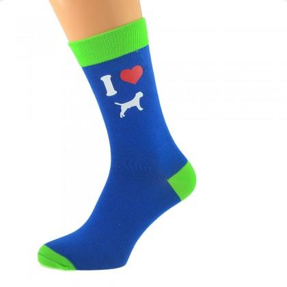 Blue & Lime Green Unisex Socks I Love Border Terriers dog design