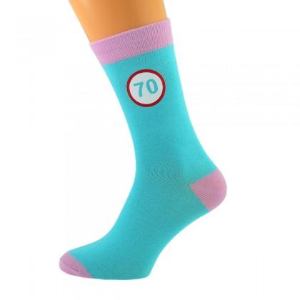 Turquoise & Pale Pink Unisex Socks Road Sign 70th Birthday