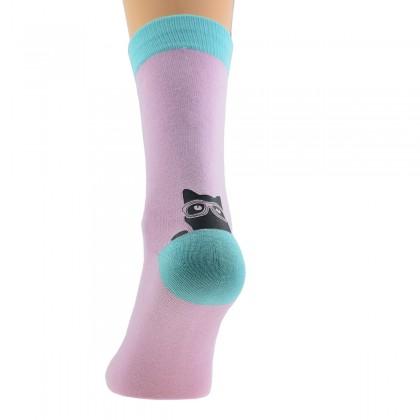 Two tone Pink & Blue Unisex Cute Peeking Cat Socks