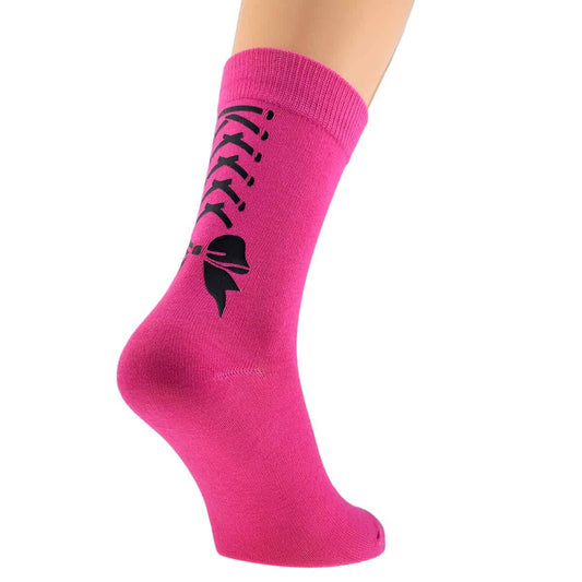 Black Lace & Bow Design Ladies Pink Socks