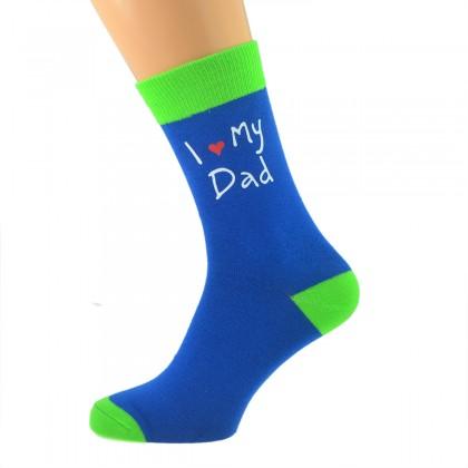 Blue & Lime Green Mens Socks with I Love my Dad Design